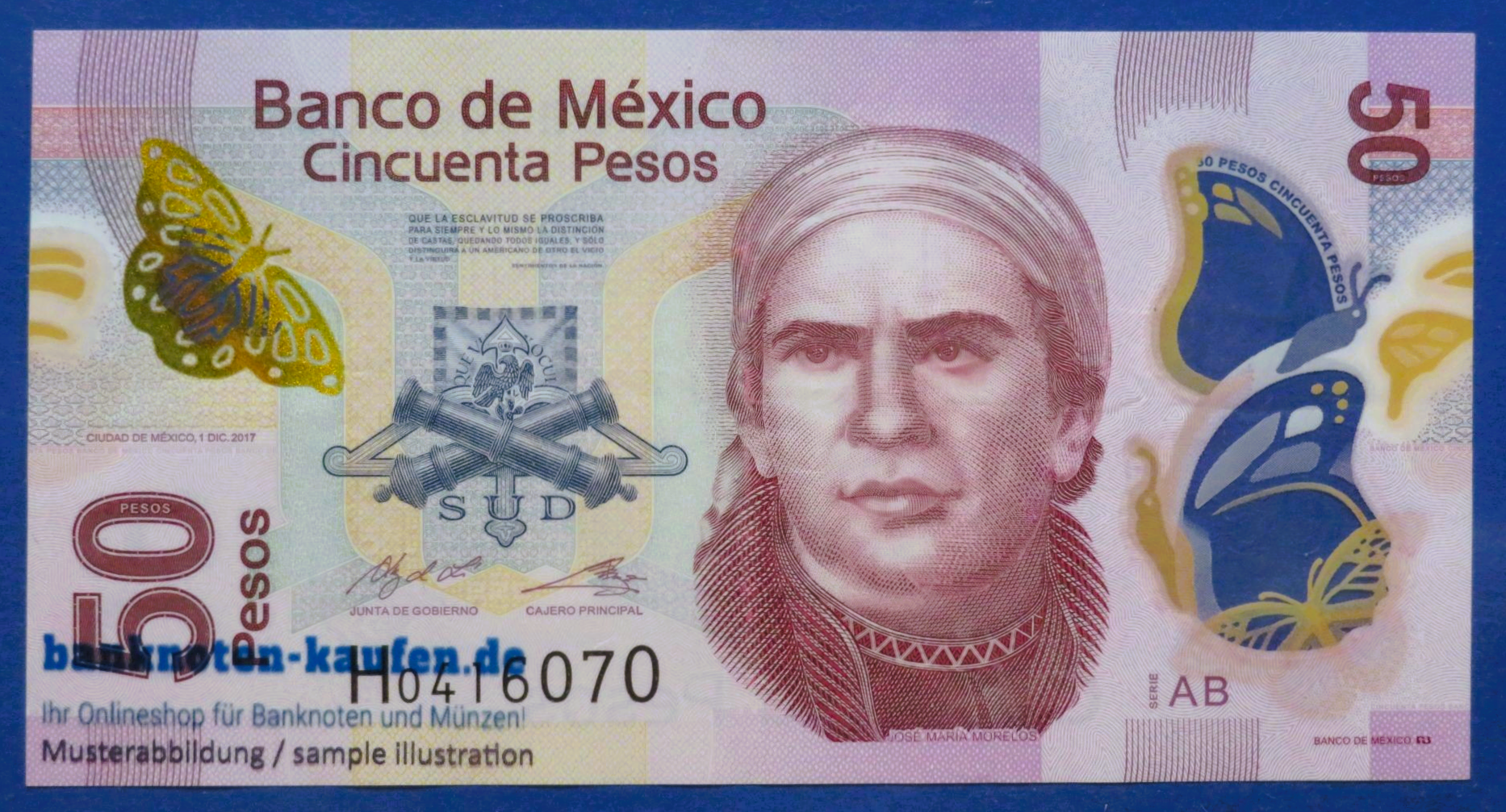 Mexico, 50 Pesos, 2017, circulated (USED / VF), Polymer, P-123A