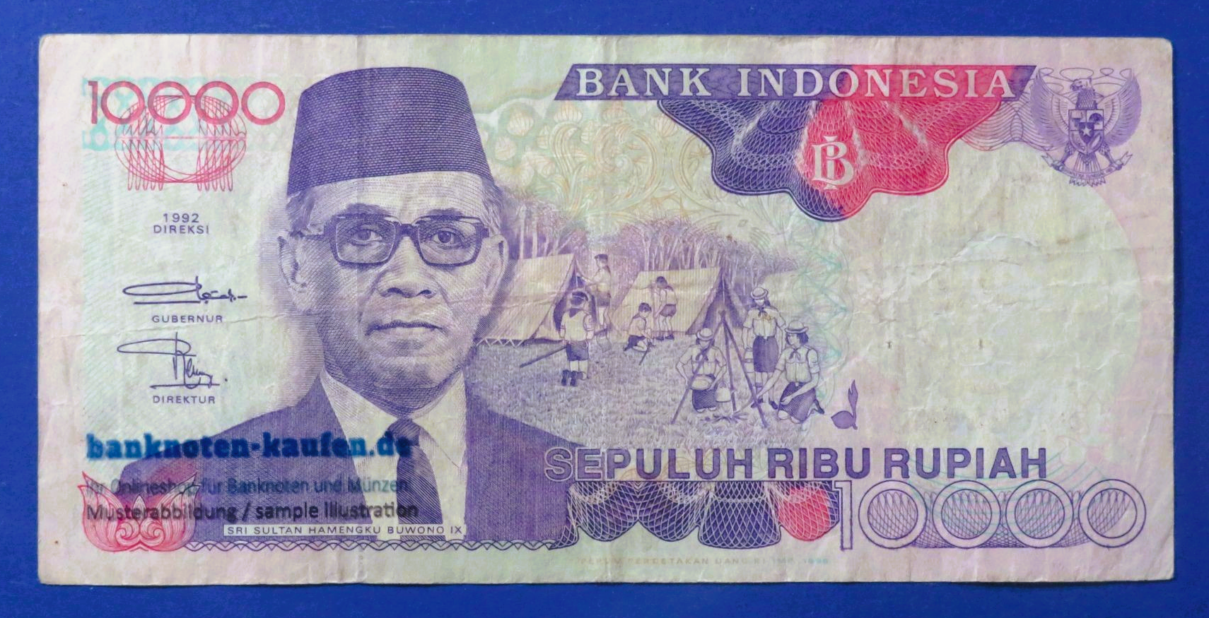 Indonesia - 10,000 Rupiah, 1992, circulated (USED / F),  P-131