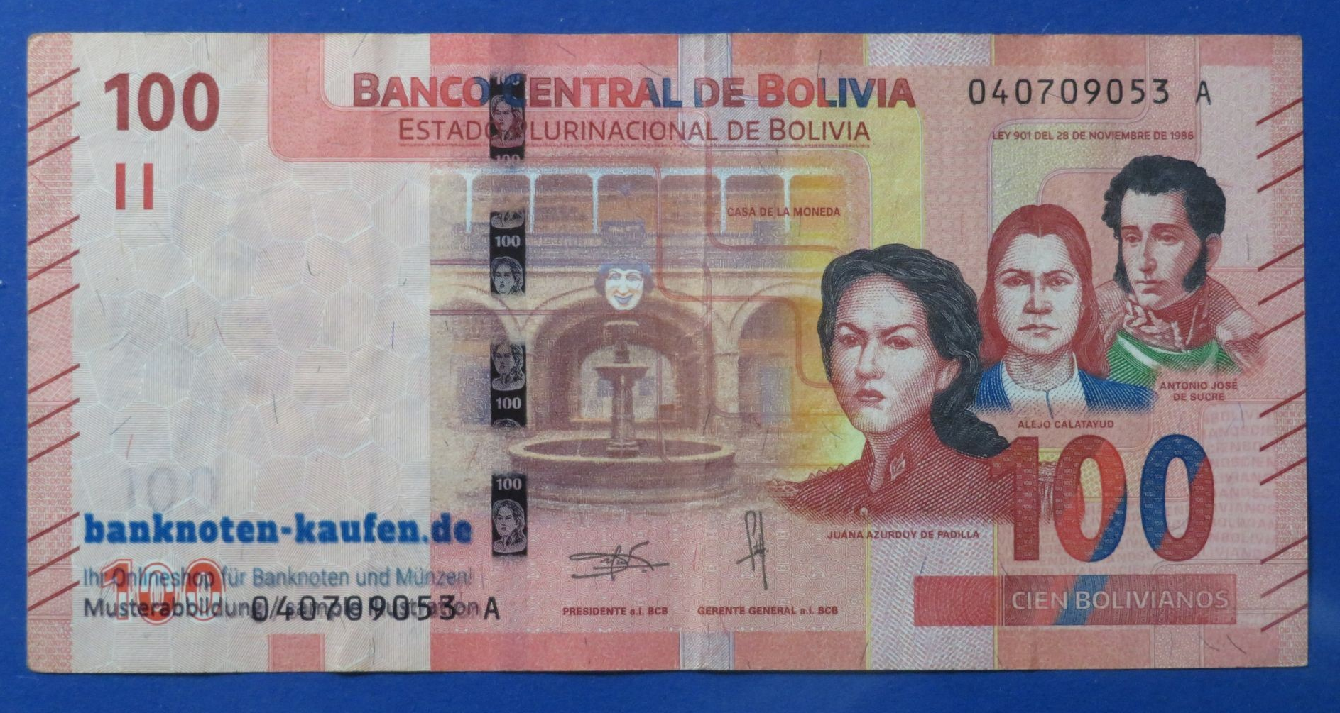 Bolivia, 100 Bolivianos, L. 1986 (2018ND), circulated (USED/ VF+), P-251