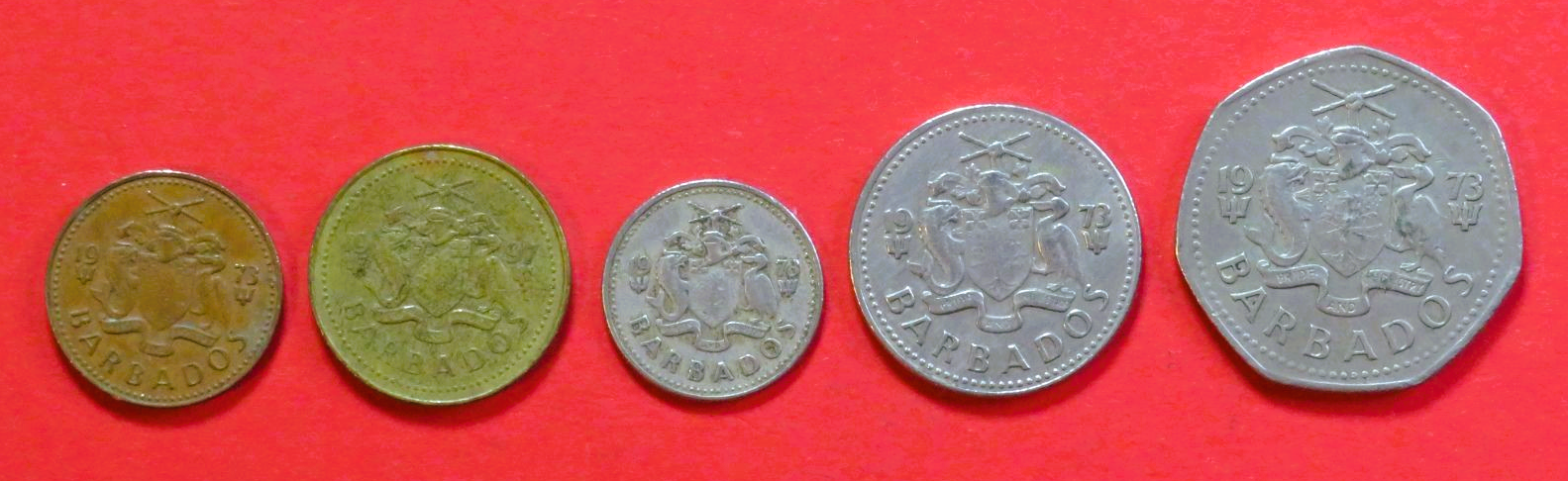 Barbados - Set 1:  1/5/10/25 Cents + 1 Dollar (10g), 1973-86, gebraucht (USED / ss)