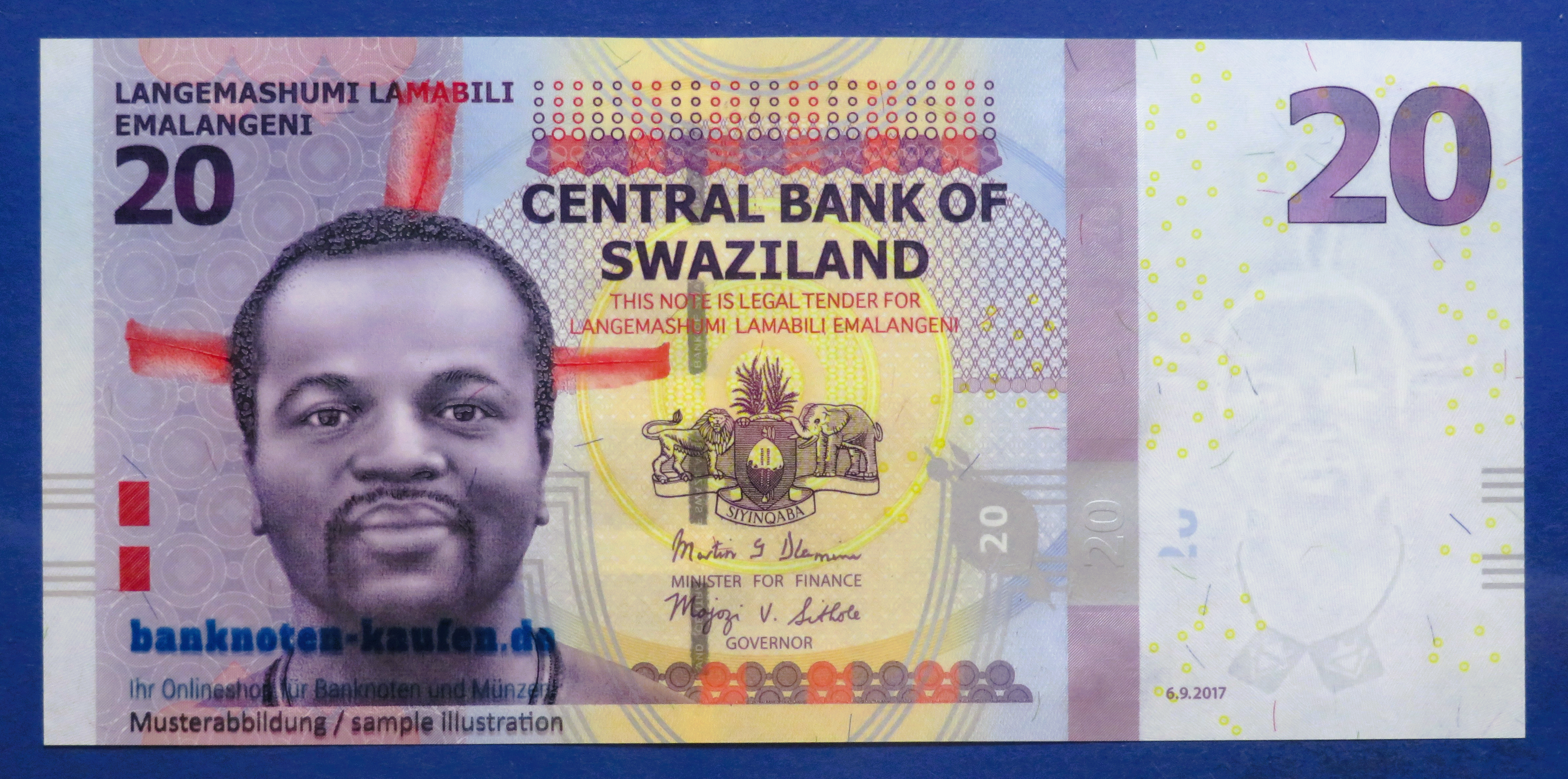 Swasiland, 20 Emalangeni, 2017, kassenfrisch (UNC)  P-37c