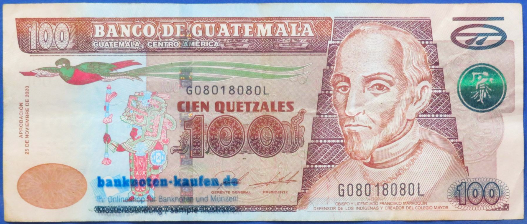 Guatemala, 100 Quetzales, 2020, gebraucht (USED / VF), P-126k, SN 08018080