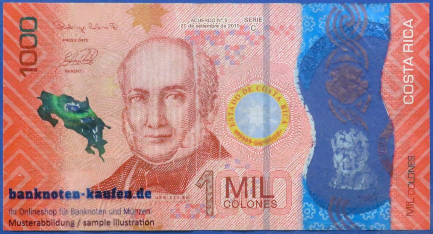 Costa Rica, 1.000 Colones, 2019, gebraucht (USED / F), Polymer, P-280a