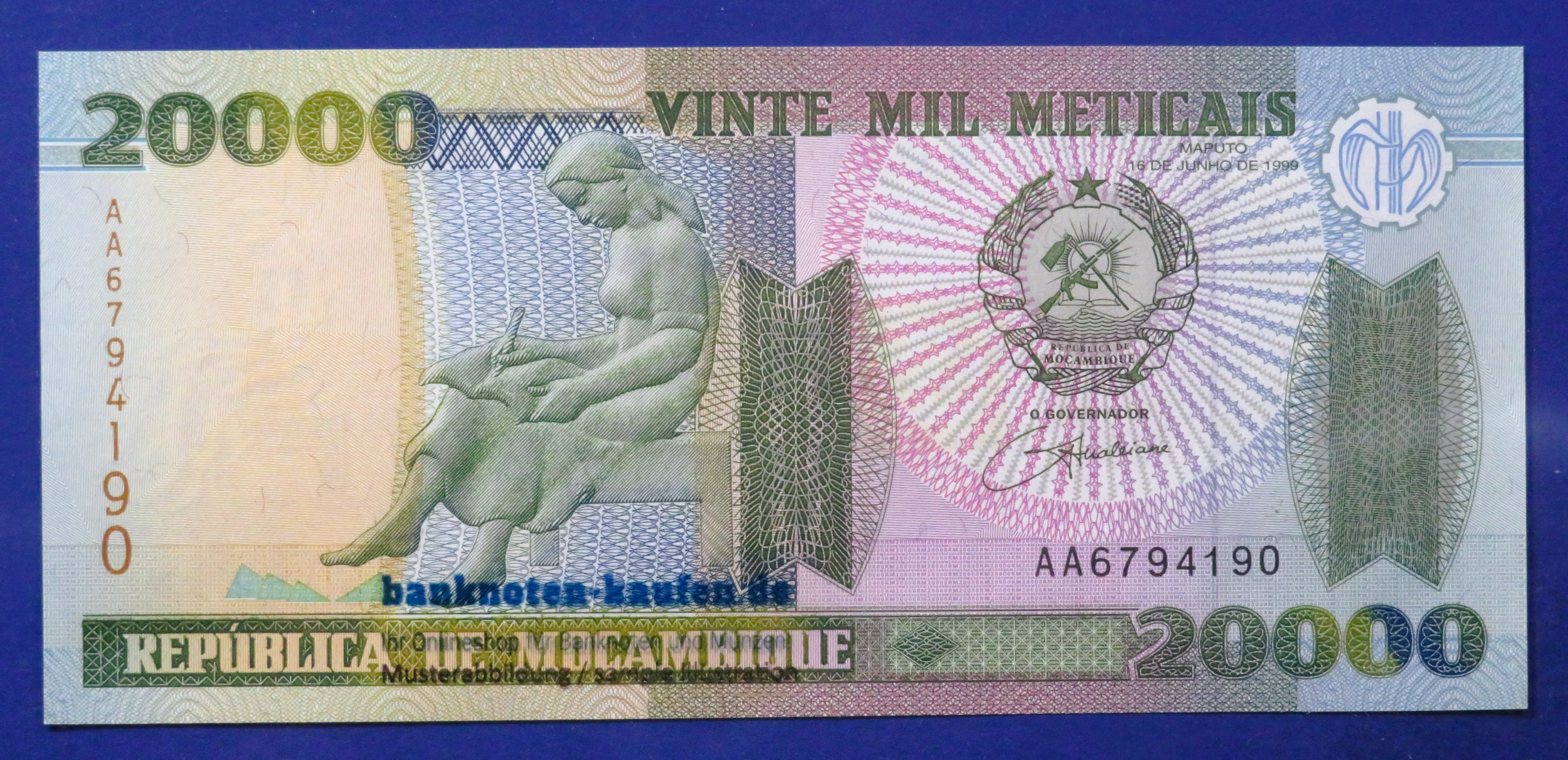 Mozambique - 20,000 Meticais, 1999, uncirculated (UNC), P-140a