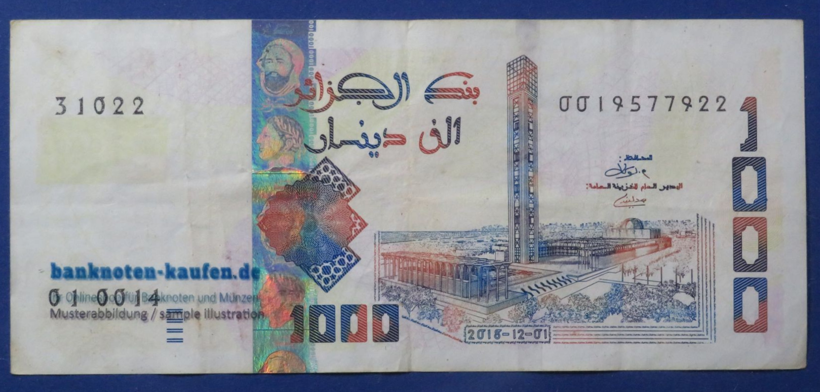 Algeria - 1,000 Dinars, 2018, circulated (USED / VG)