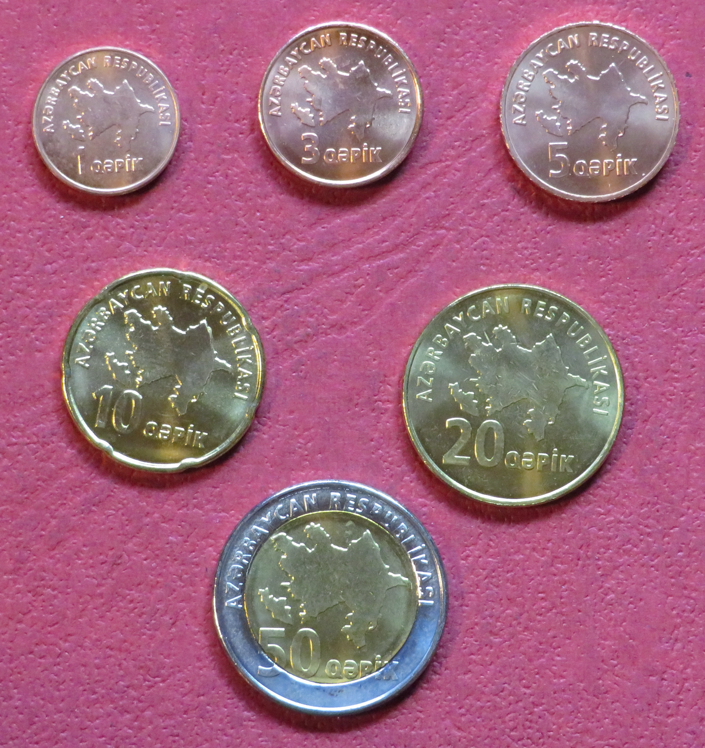 Azerbaijan, 6 coins 0,01-0,5 Manat, 2006, uncirculated (UNC)