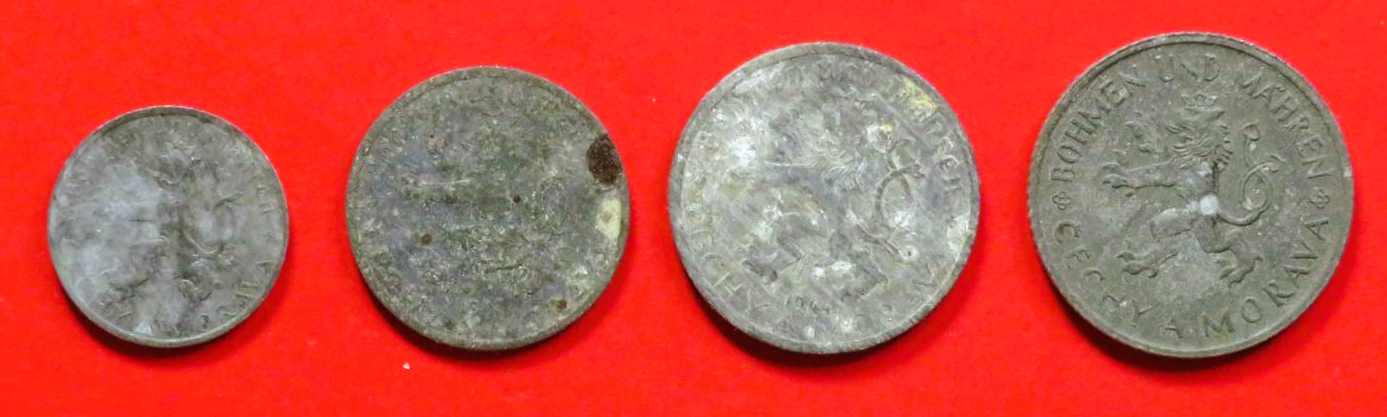 Tschechoslowakei - Set 5:  10/20/50 Heller + 1 Krone, 1940-1944, gebraucht (USED / ss)