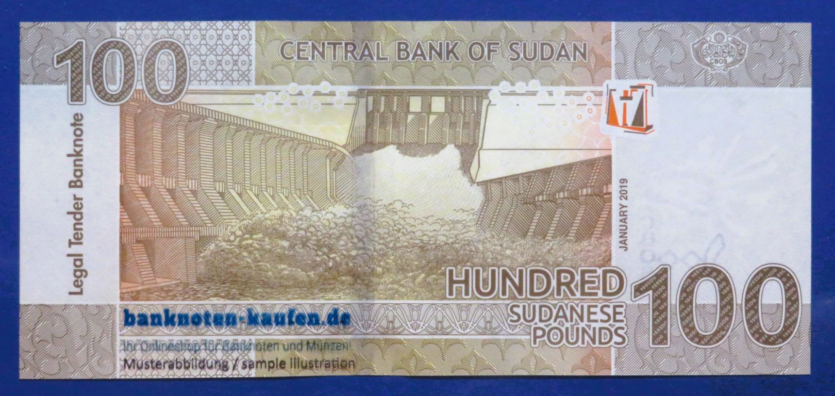 Sudan, 100 Pounds, 2019, kassenfrisch (UNC), P-77