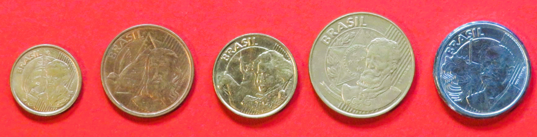 Brasilien - Set 10: 1/5/10/25/50 Centavos, 1998+, gebraucht (used / ss)