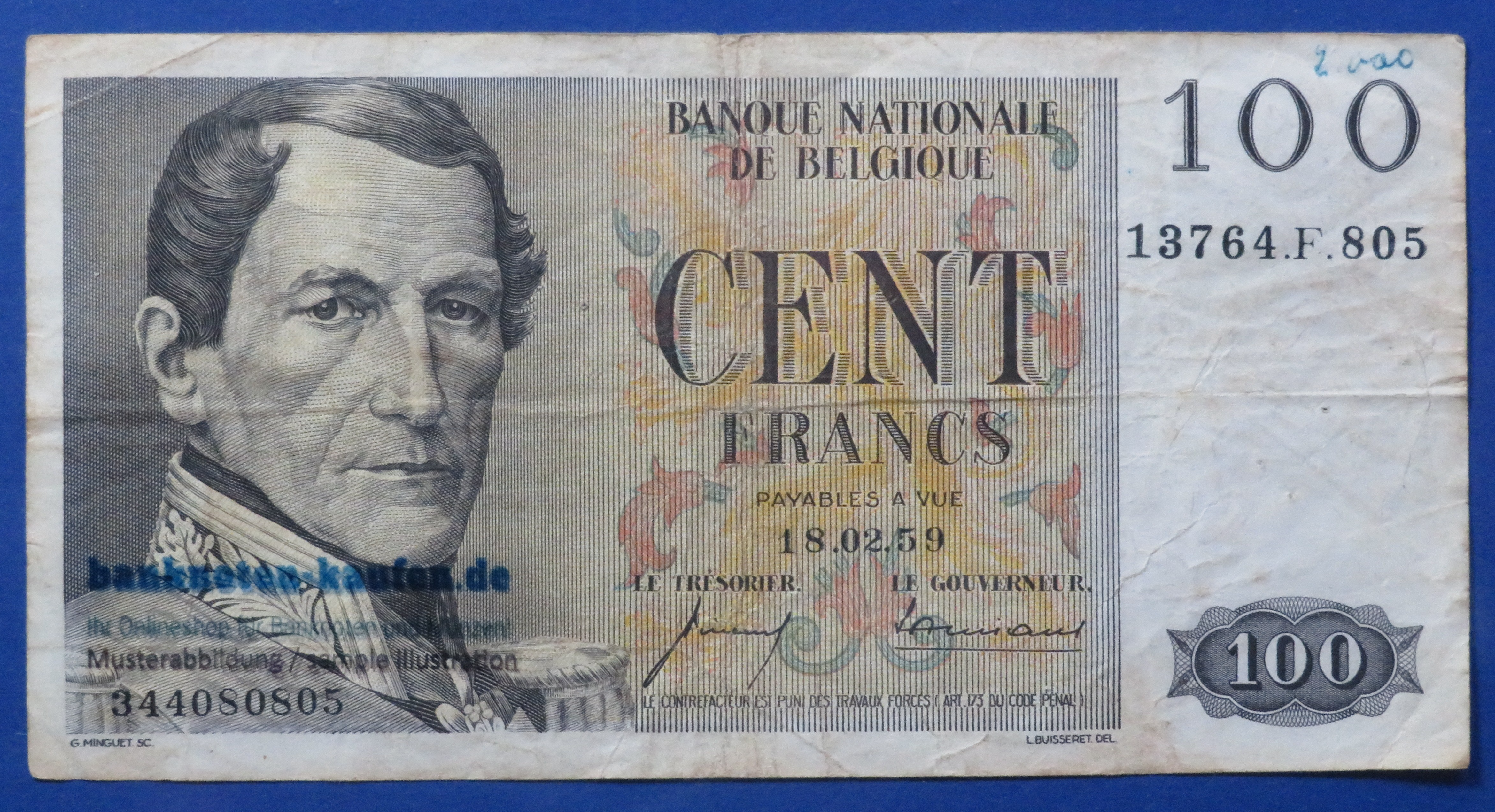 Belgium, 100 Francs, 1959, circulated (USED / F), P-129