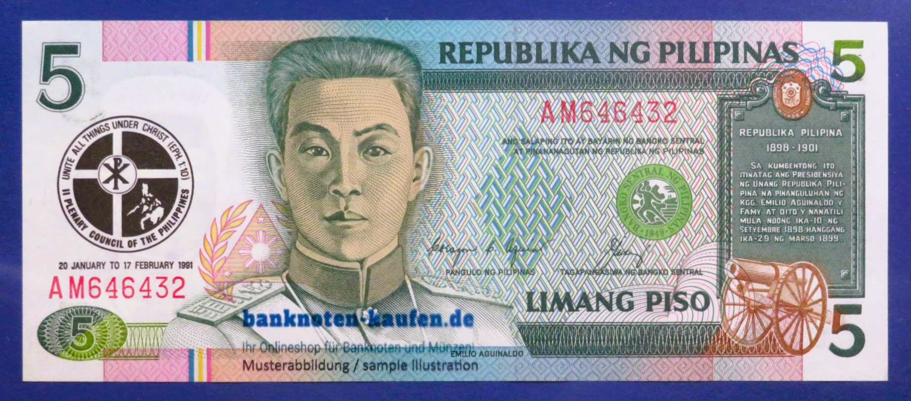 Philippinen, 5 Piso, 1991, fast kassenfrisch (AU), Gedenkausgabe, P-179