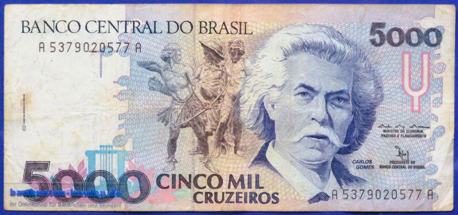 Brasilien, 5.000 Cruzeiros, ND (1990-93), gebraucht (USED / F), P-232b