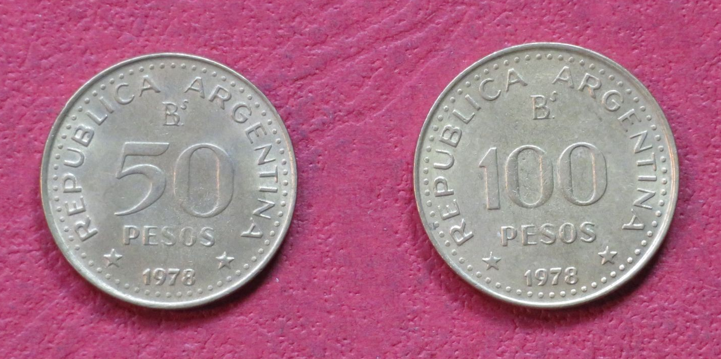 Argentinien - Set 6: Lot 2 Münzen, 50+100 Pesos, 1979-1980, gebraucht (USED)