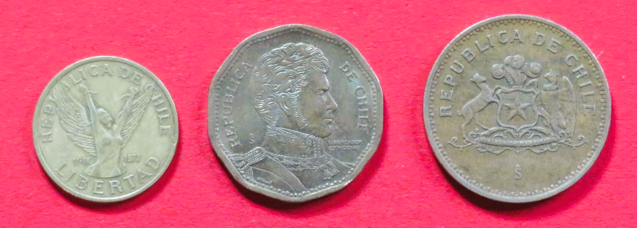 Chile - Set 5:  10/50/100 Pesos, 1981+, circulated (used / vf), # 69-70