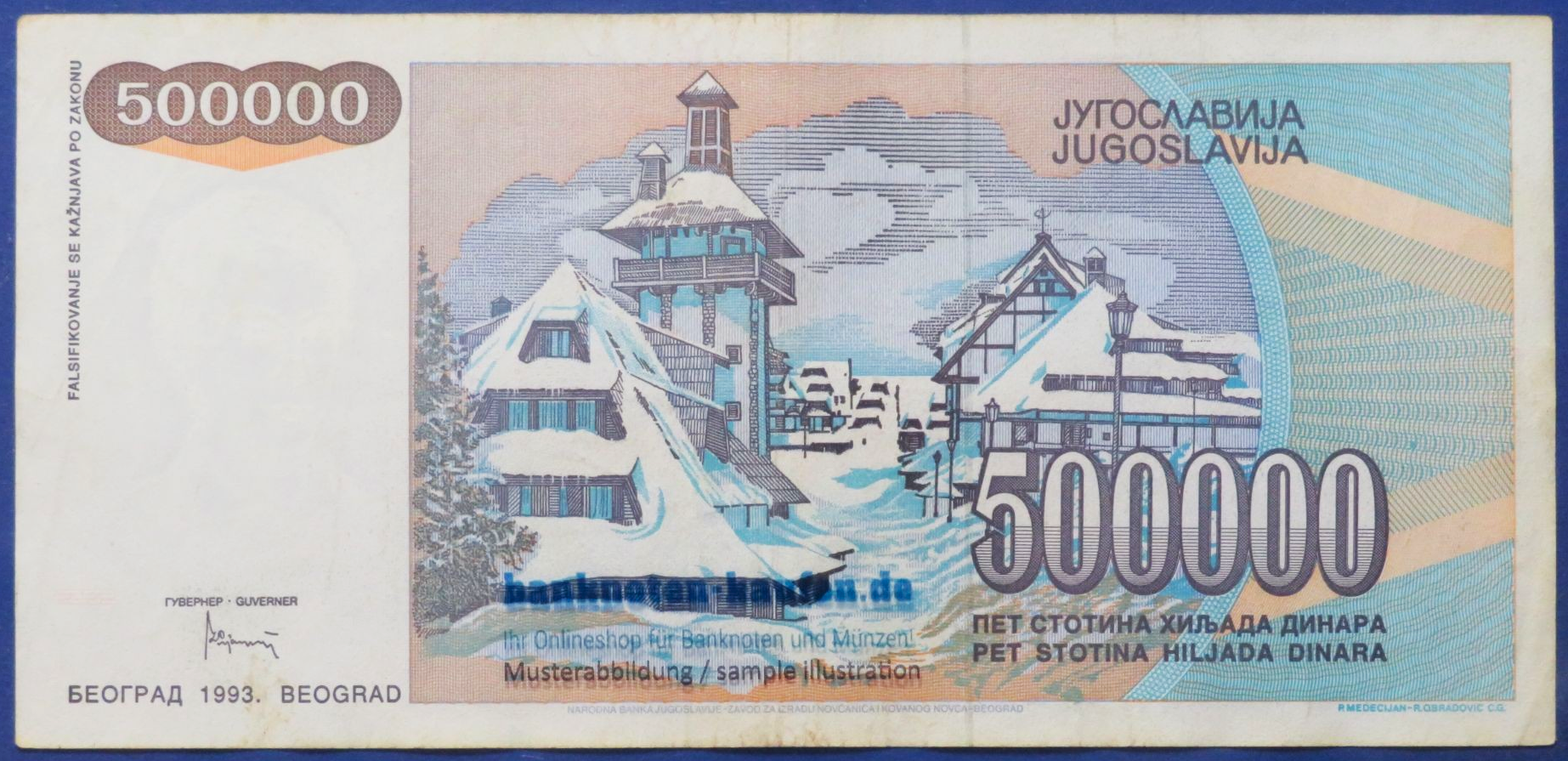 Jugoslawien, 500.000 Dinara, 1993, gebraucht (USED / VF), P-119