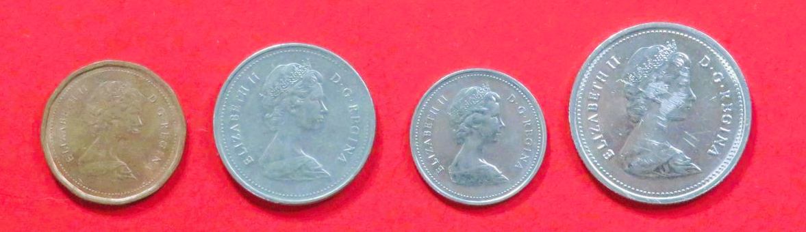 Canada - Set 1:  1/5/10/25 Cents, 1965-1989, circulated (used / vf), QE II., # 59-62