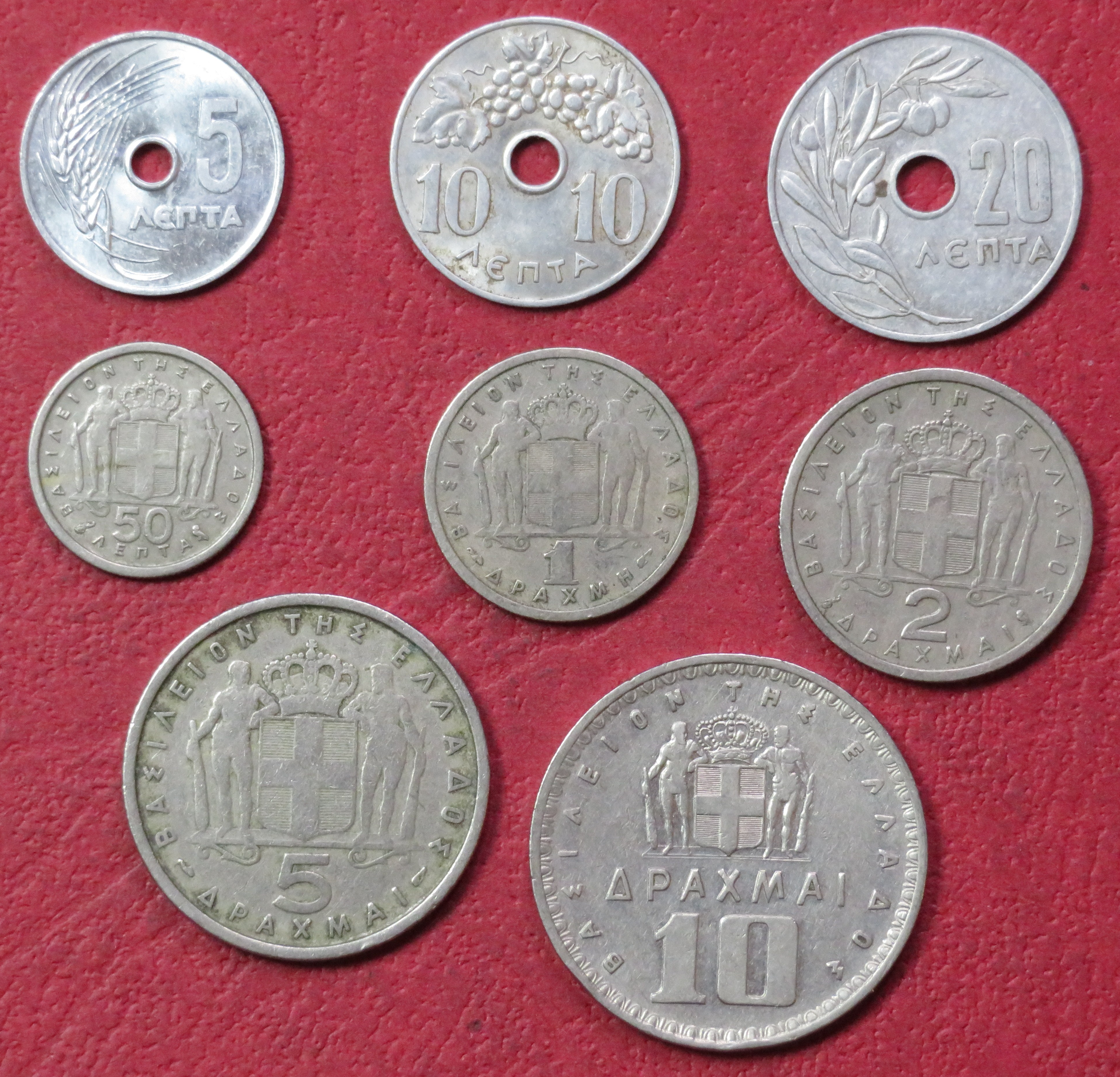 Greece Set 1:  Set of 8 coins, 0,05-10 Drachmes, 1954-1971, circulated (USED)   