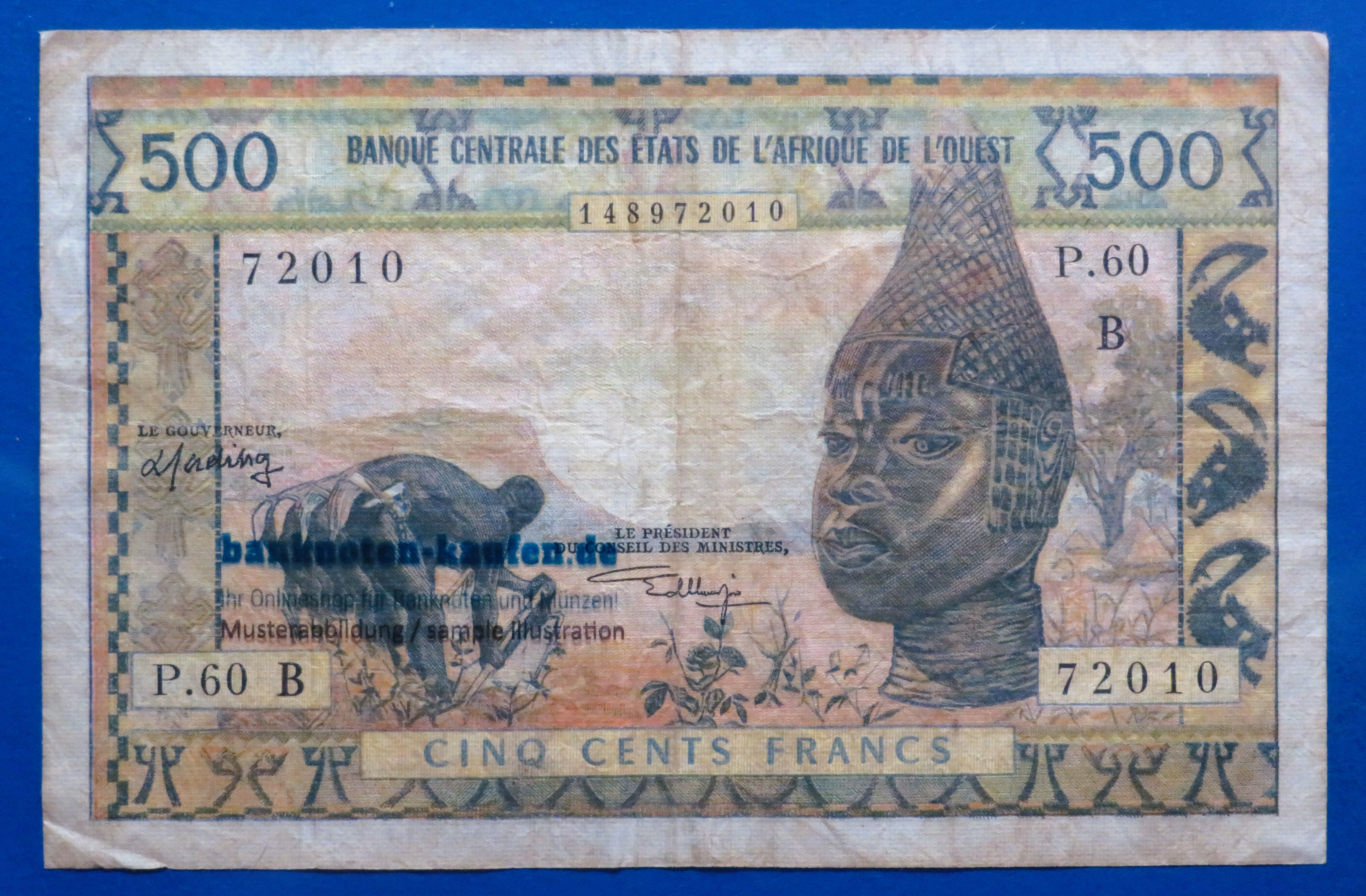 West African States, 500 Francs, ND (1959-64), circulated (USED / F+), P-202Bk