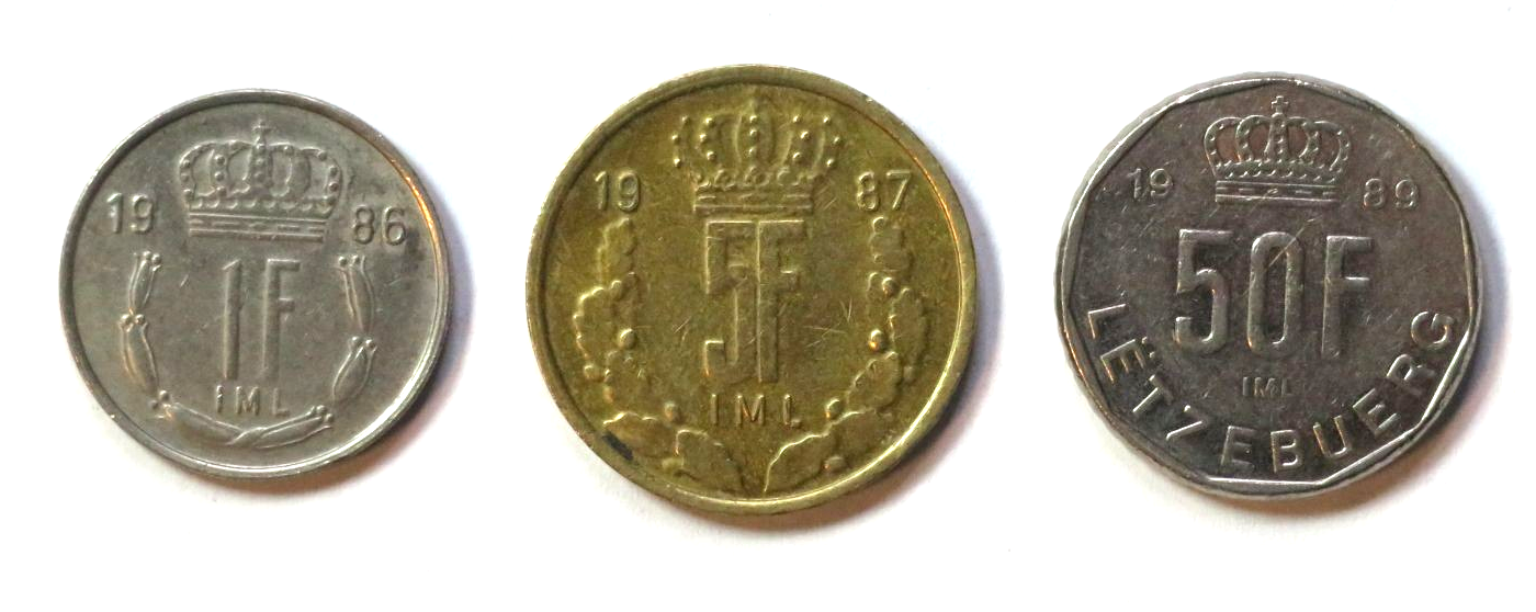 Luxemburg-Set 4: 3 Münzen, 1/5/50 Francs, 1986-89, gebraucht (USED / ss)