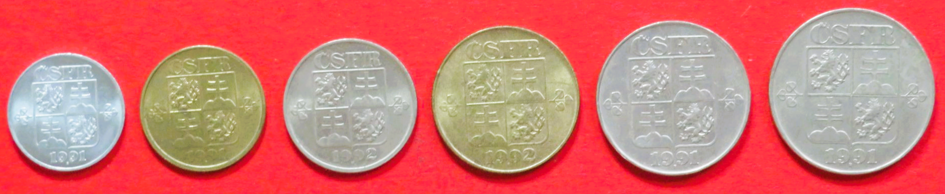 Tschechoslowakei (CSFR) - Set: 10/20/50 Haleru + 1/2/5 Korun, 1991-1992, gebraucht (used / ss-vz), # 148-153