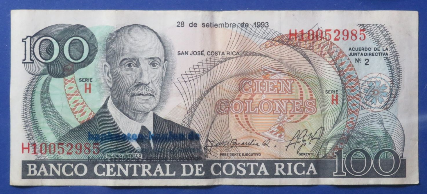 Costa Rica, 100 Colones, 1993, circulated (USED / VF), P-261
