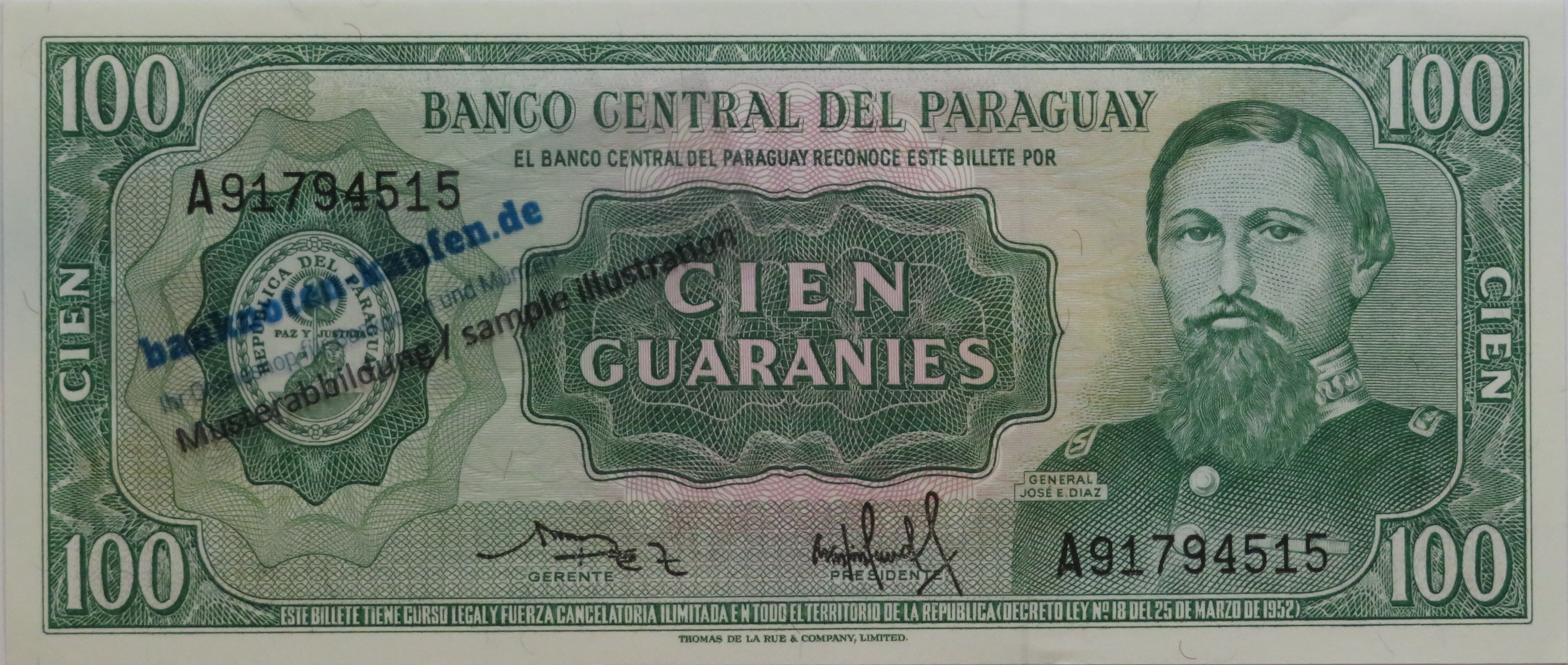 Paraguay - 100 Guaranies, L.1952 (1982), uncirculated (UNC), P-205