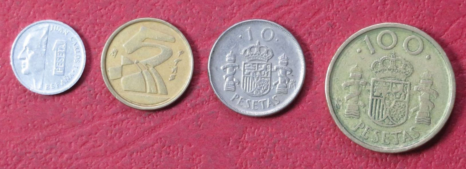 Spain Set 7:  4 coins, 1-100 Pesetas, 1989-92, circulated (USED)
