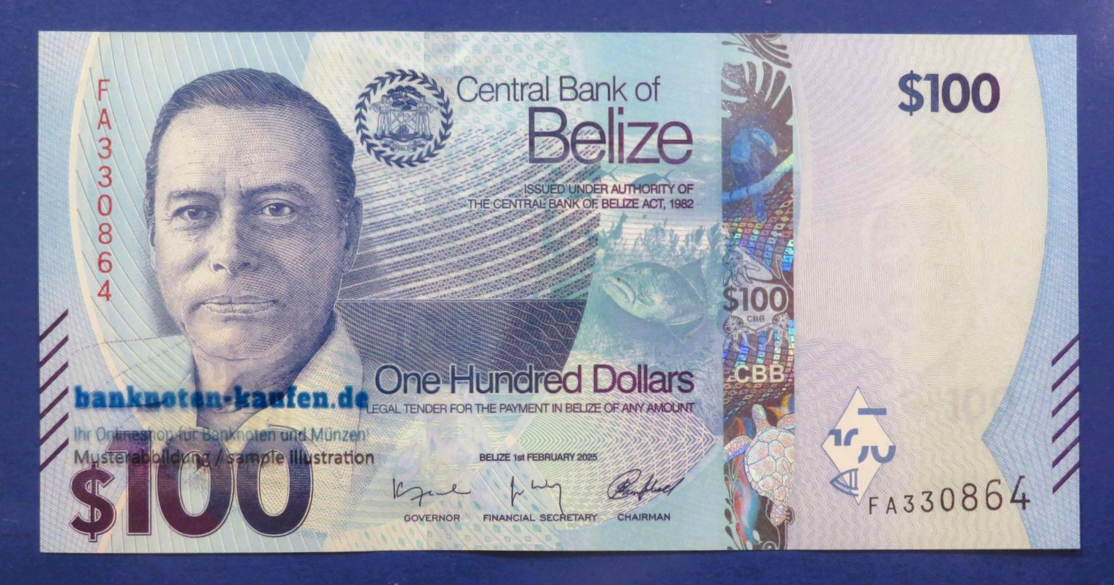 Belize, 100 Dollars, 2025, uncirculated (UNC), P-78
