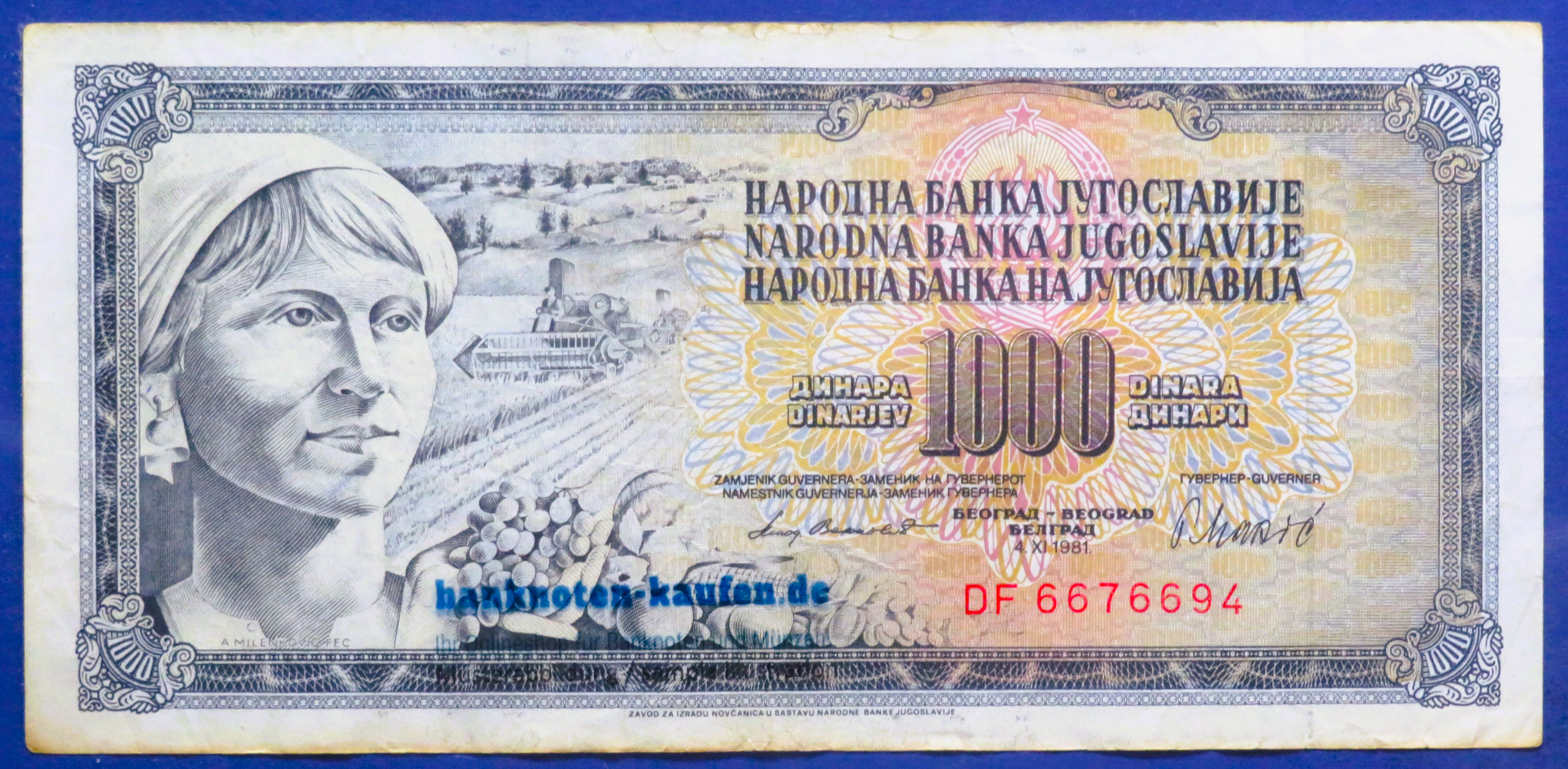 Jugoslawien, 1.000 Dinara, 1981, gebraucht (USED / VF), P-92d