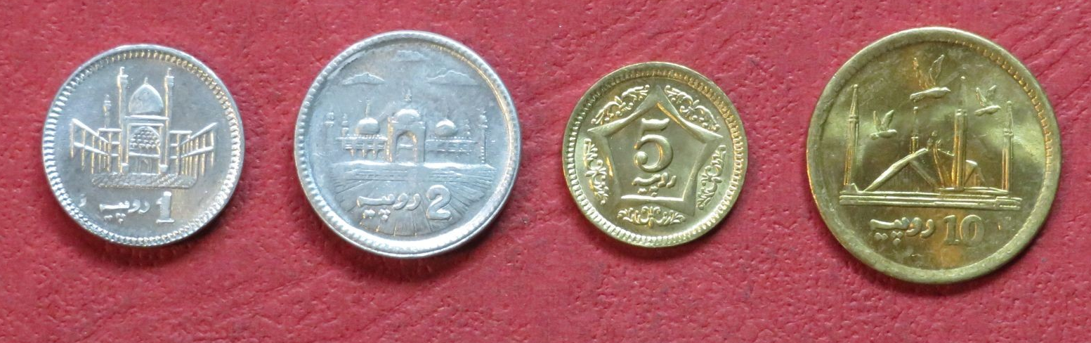 Pakistan, set of 4 circulating coins, 1-10 Rupees, 2017-2021, uncirculated (UNC)
