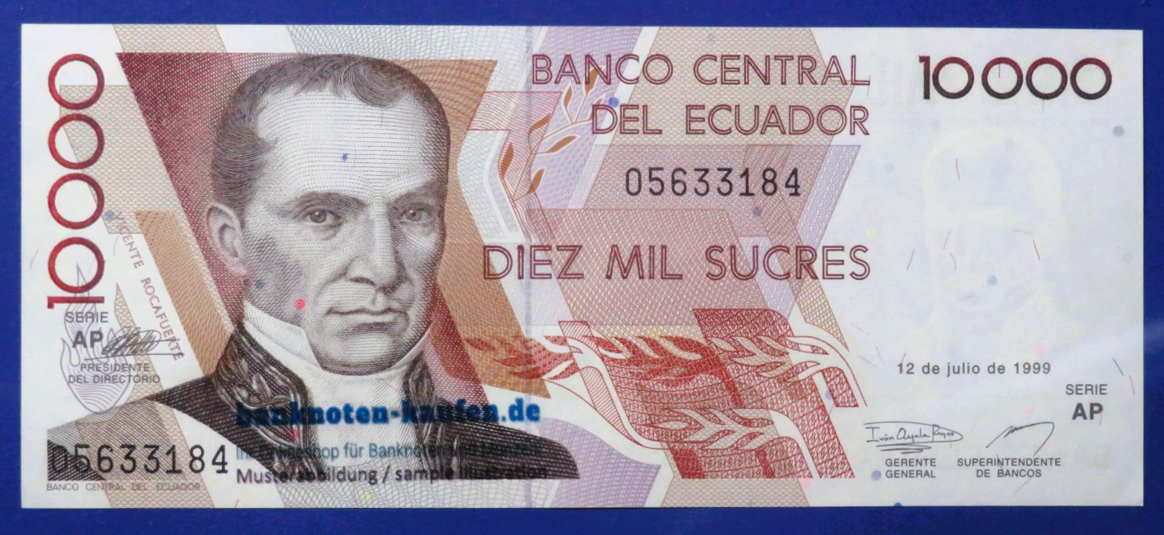 Ecuador - 10,000 Sucres, 1999, about uncirculated (AU), P-127