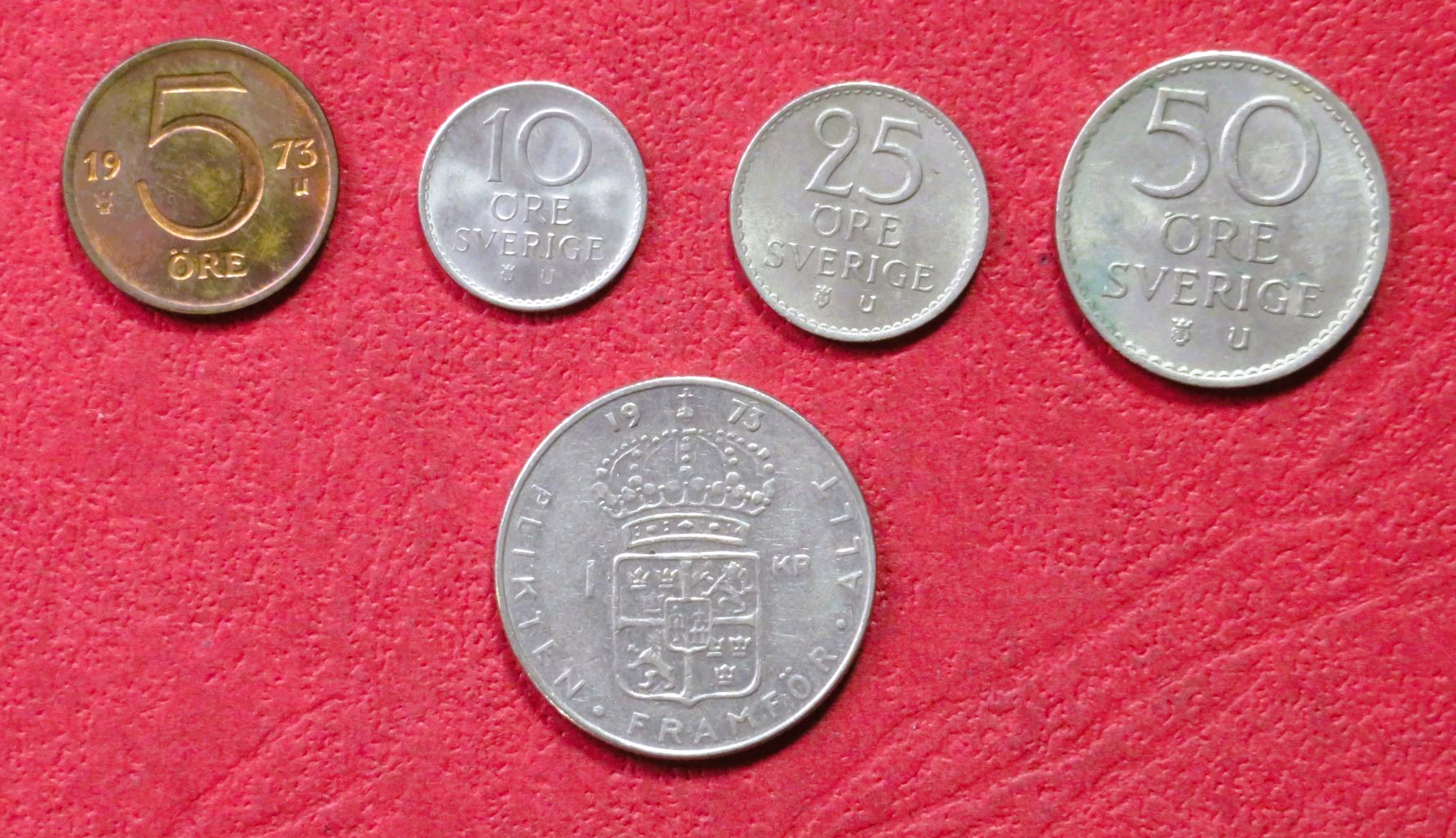 Sweden - Set 4: set of 5 coins, 0,05-1 Krona, 1962-1977, circulated (USED / vf)