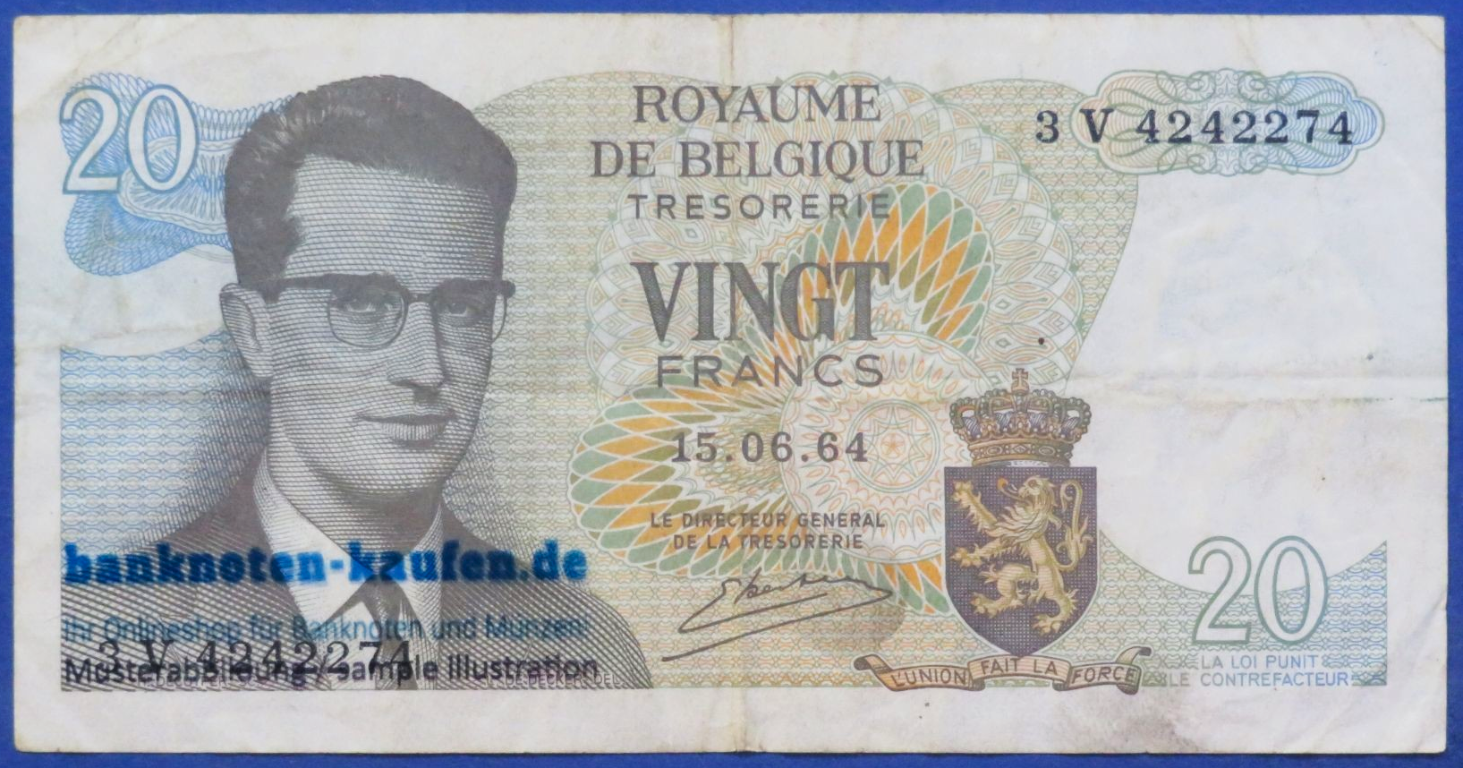 Belgien, 20 Francs, 1964, gebraucht (USED / VF), P-138
