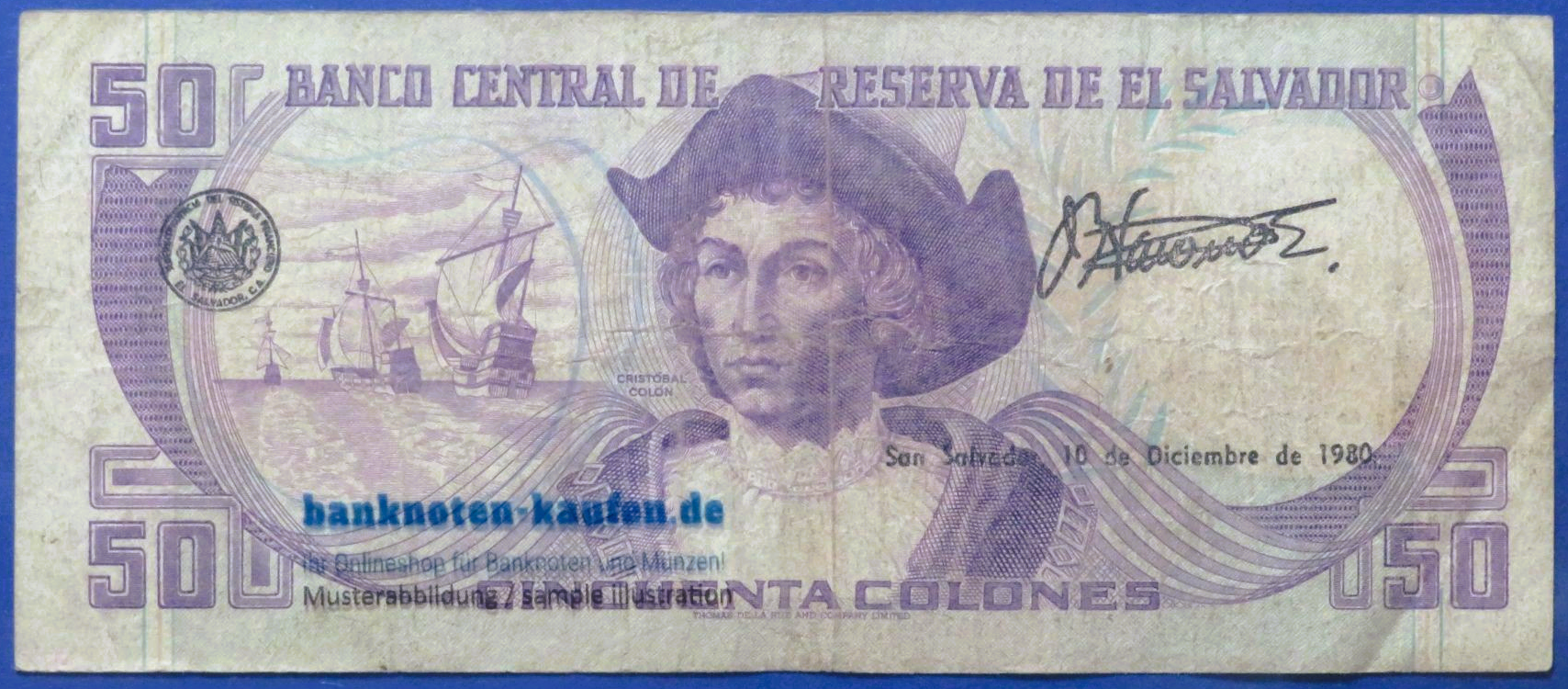 El Salvador, 50 Colones, 1980, gebraucht (USED / VG), P-131b