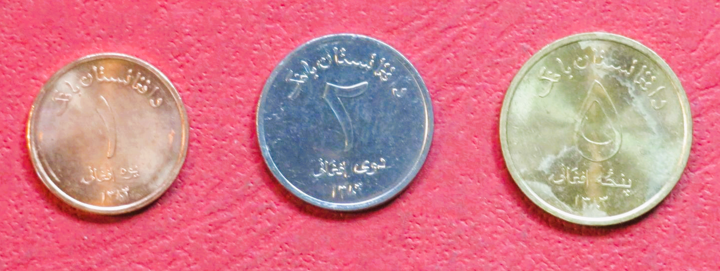 Afghanistan: 1/2/5 Afghani, 2004, unzirkuliert (UNC)