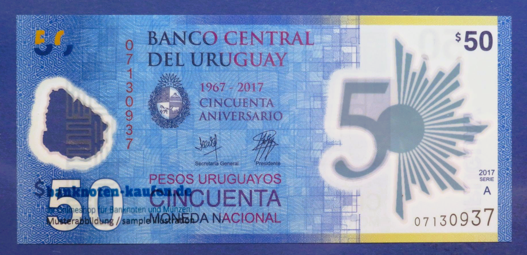 Uruguay, 50 Pesos Uruguayos, 2017, uncirculated (UNC), Polymer, Commemorative issue, P-100