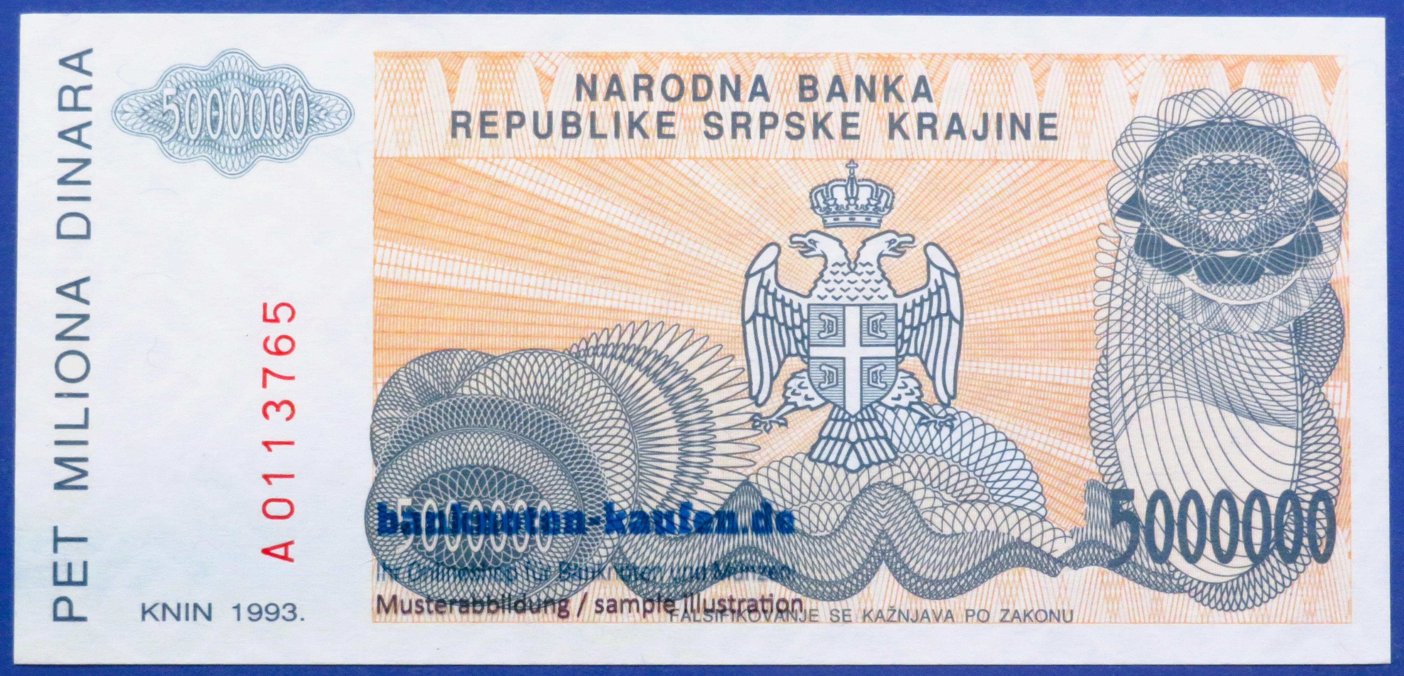 Republike Srpske Krajine - Knin, 5.000.000 Dinara, 1993,  fast kassenfrisch (AU)