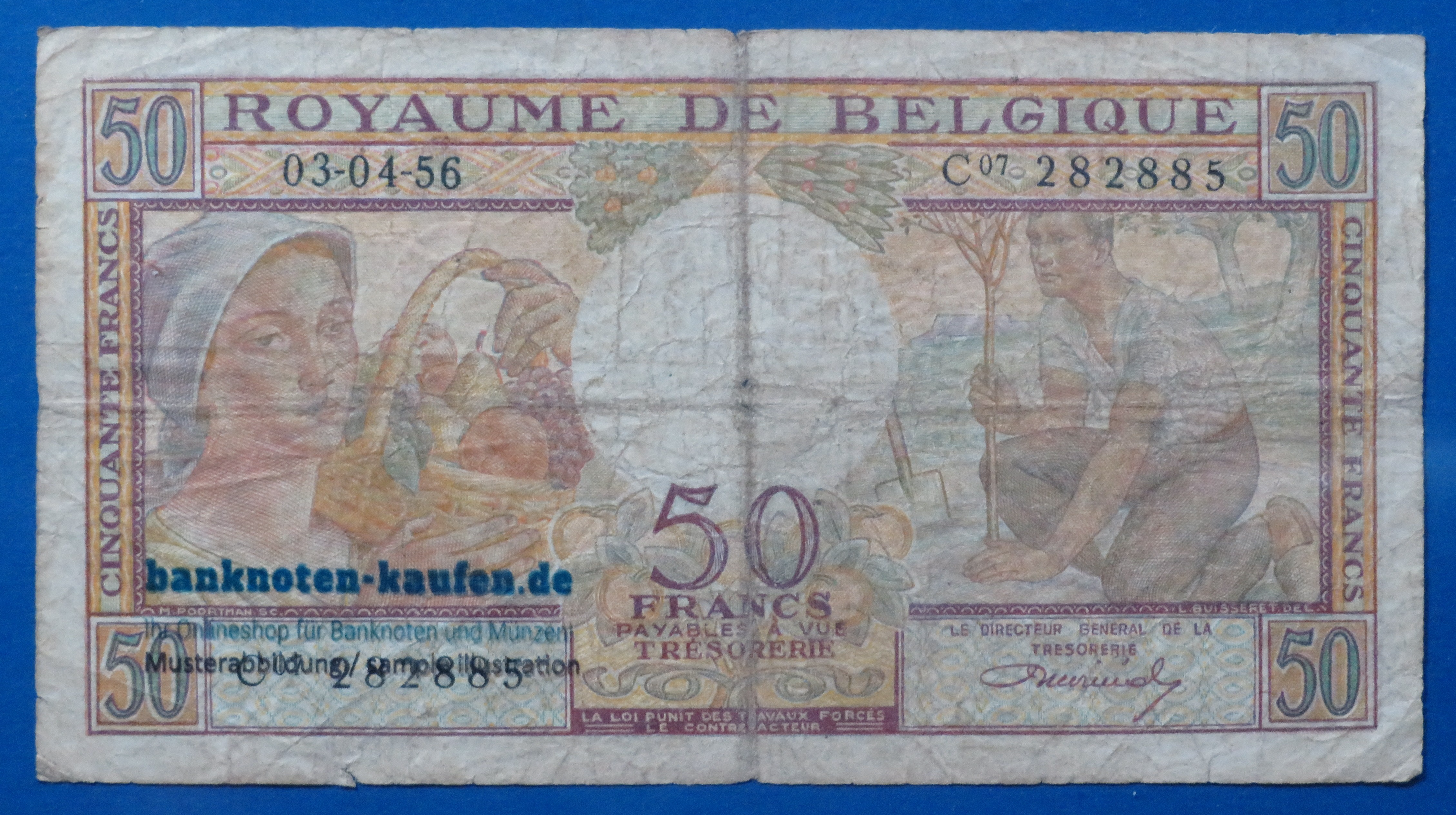 Belgium, 50 Francs, 1956, circulated (USED / VG), P-133