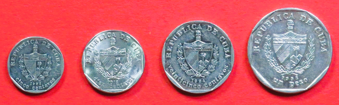 Karibik - Set 2:  5/10/25 Centavos + 1 Peso Convertible, 1994+, gebraucht (used / ss+), # 713-715/717