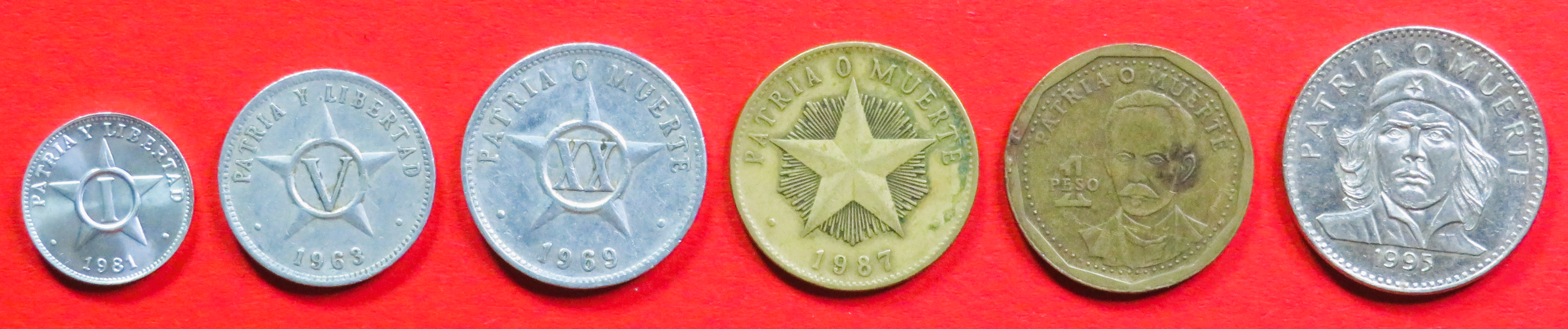 Karibik - Set 1:  1/5/20 Centavos + 1/1/3 Pesos, 1963-2002, gebraucht (used / ss+), # 31/32/33/A34/B34/C34