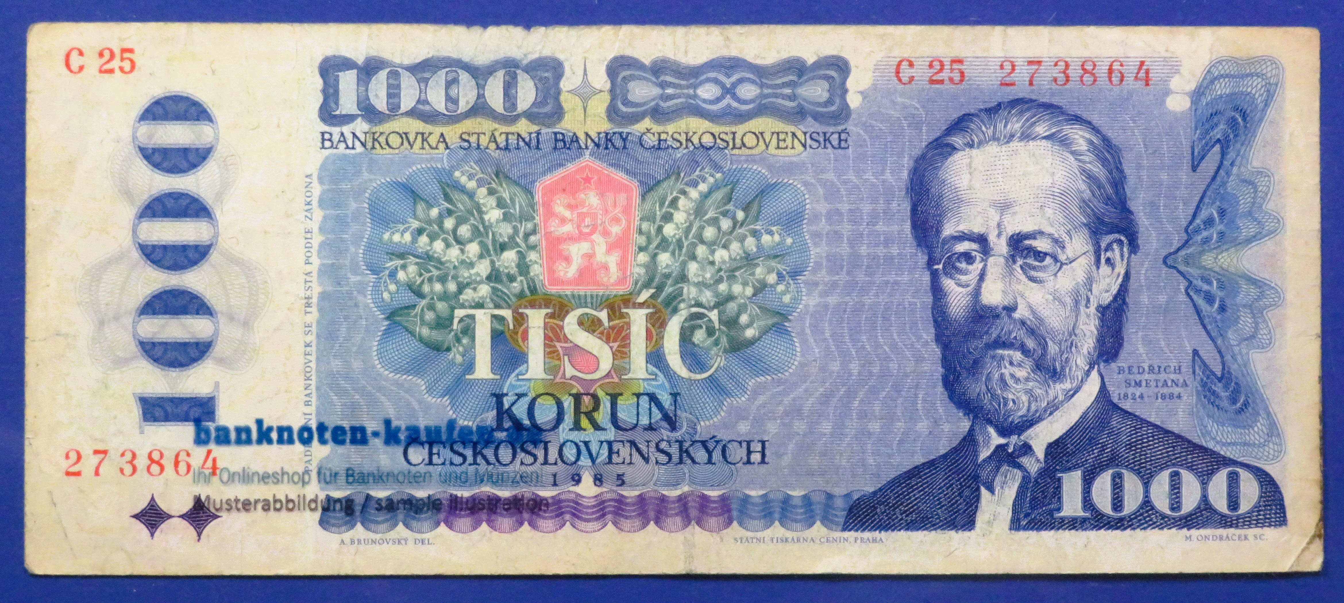 Czechoslovakia - 1,000 Korun, 1985,  circulated (USED / F), P-98a