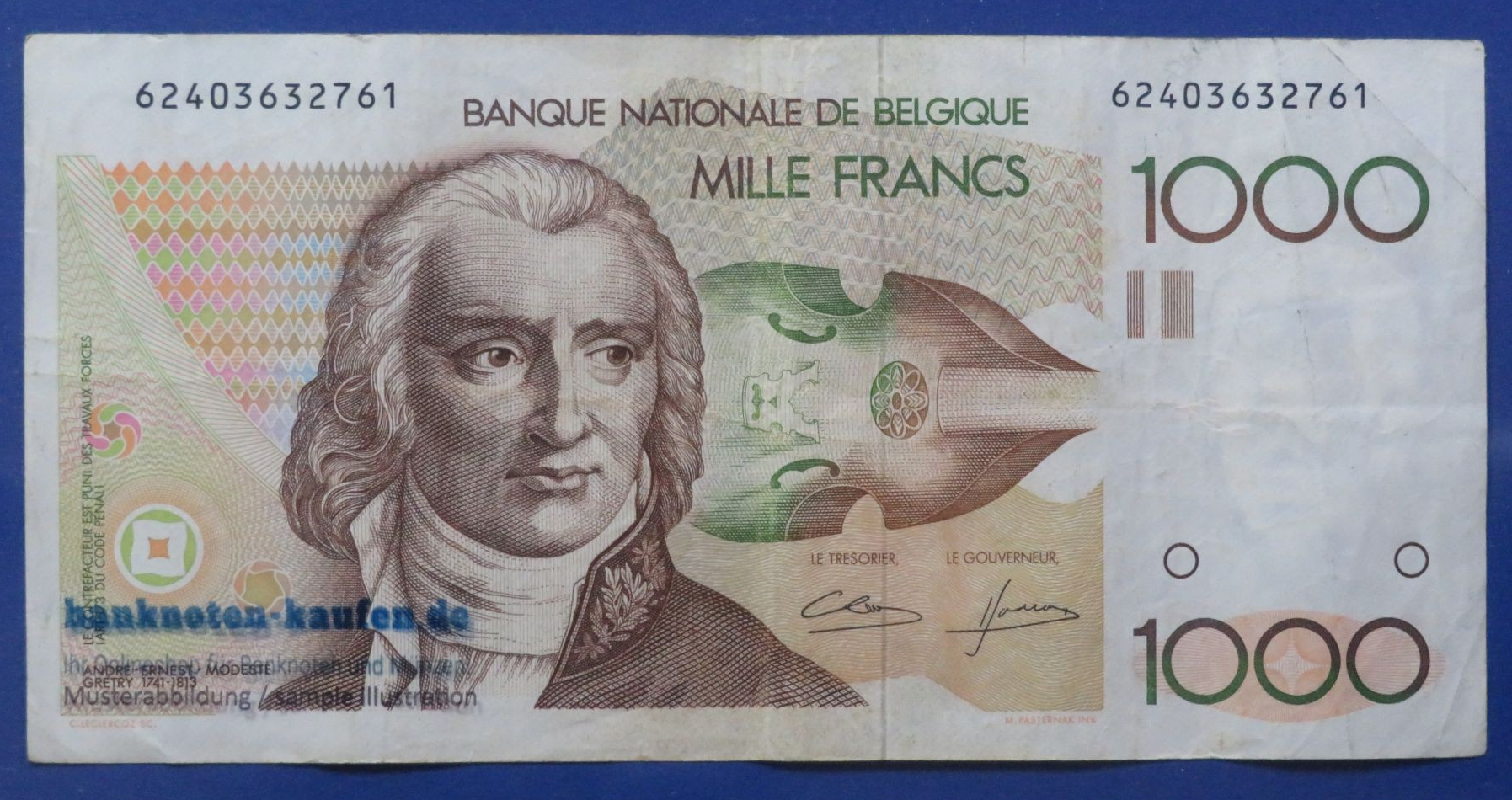 Belgium - 1,000 Francs, 1980-96ND, circulated (USED / VF), P-144a