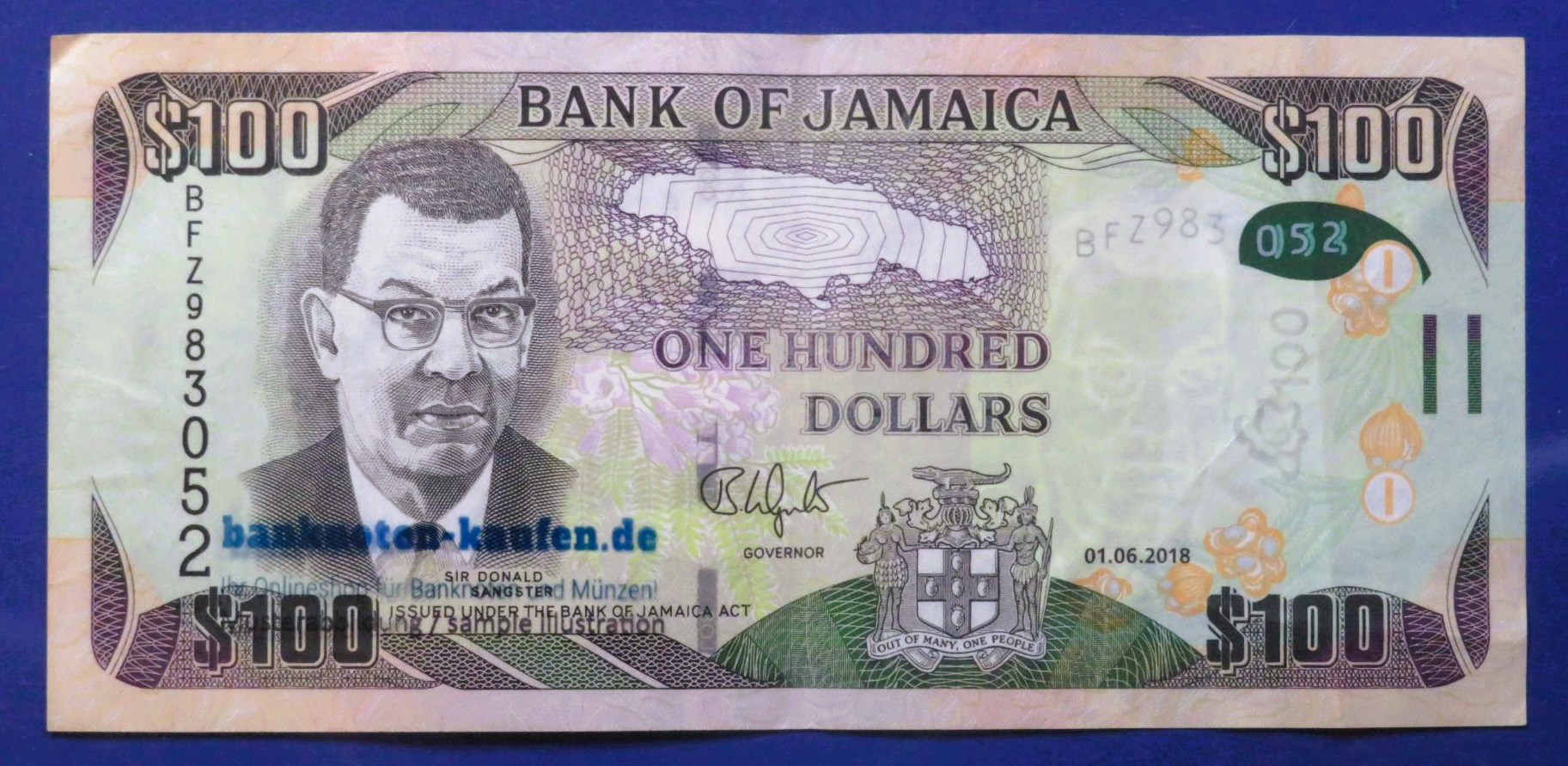 Jamaica, 100 Dollars, 2018, circulated (USED / VF+), P-95e