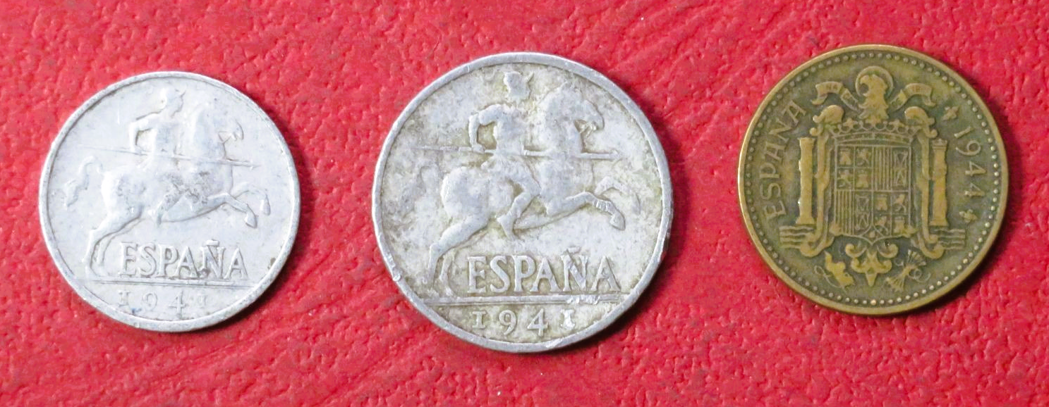 Spanien - Set 1:  3 Münzen, 0,05/0,1/1 Peseta, 1940-1953 gebraucht (USED / ss)