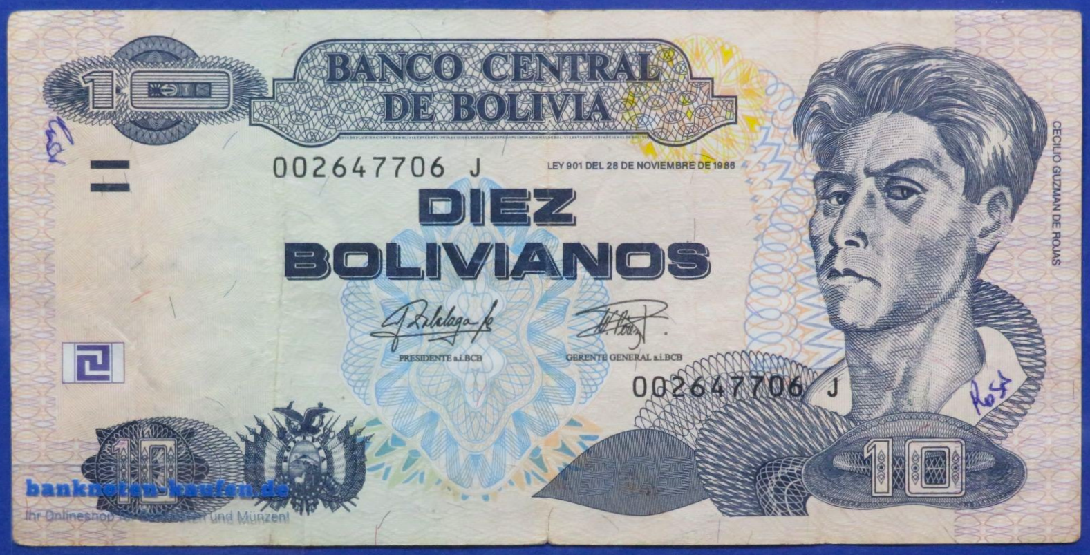 Bolivien, 10 Bolivianos, L. 1986, gebraucht (USED / VF), P-243