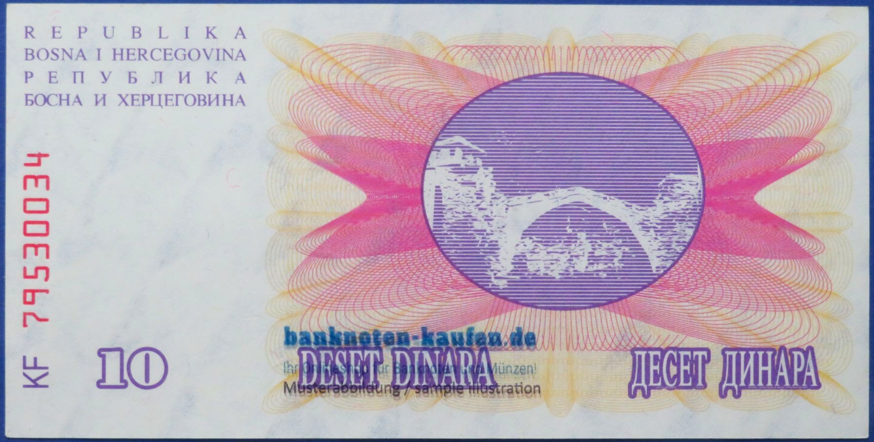 Bosnien Herzegowina, 10 Dinara, 1992, fast kassenfrisch (AU), P-10a