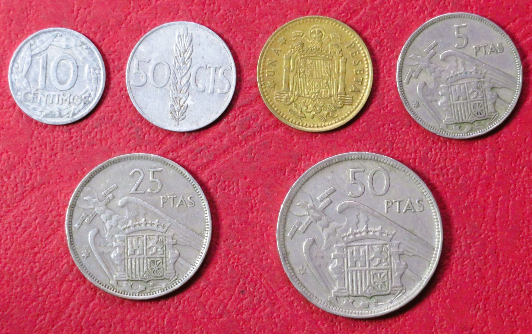 Spain - Set 3:  6 coins, 0,1-50 Pesetas, 1959-1966, circulated (USED / vf)