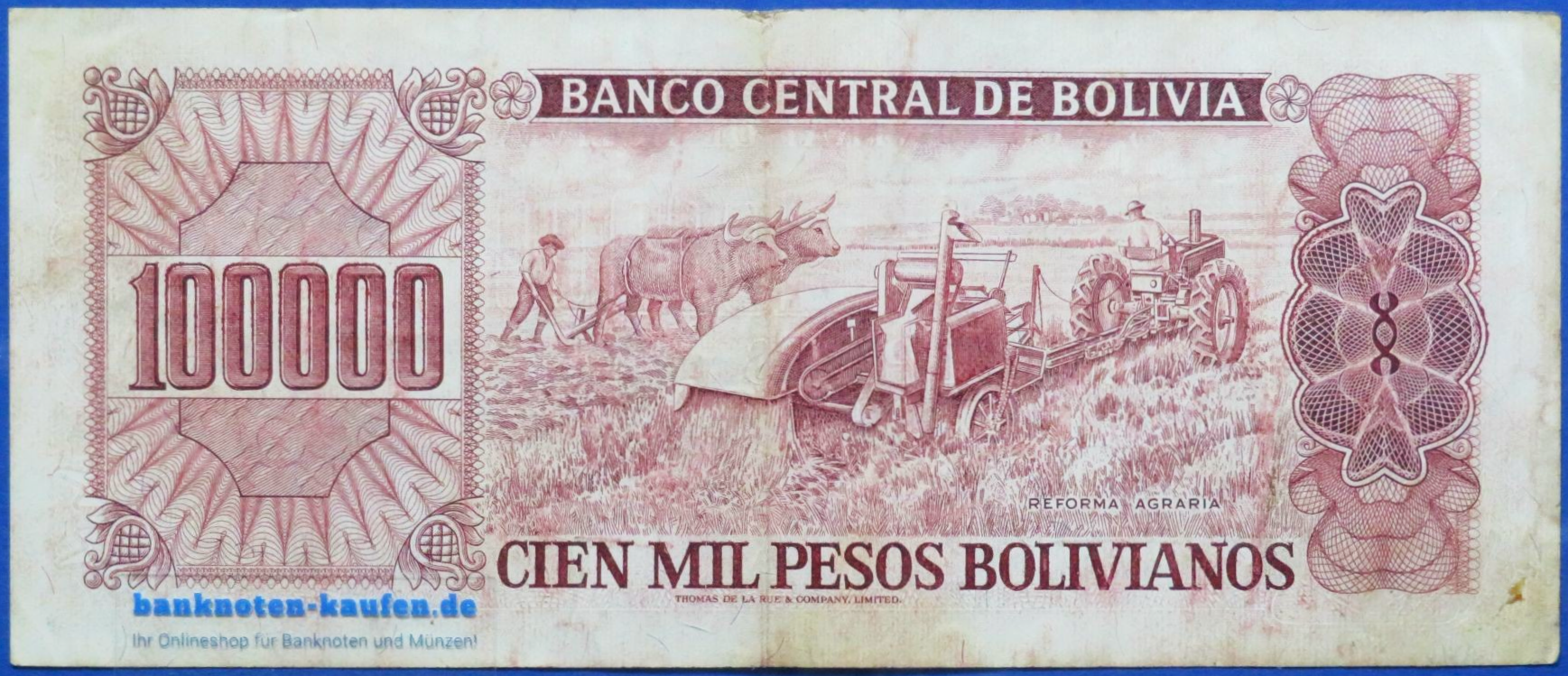 Bolivia - 100,000 Pesos Bolivianos, D. 1984, circulated (USED/ VF-), P-171