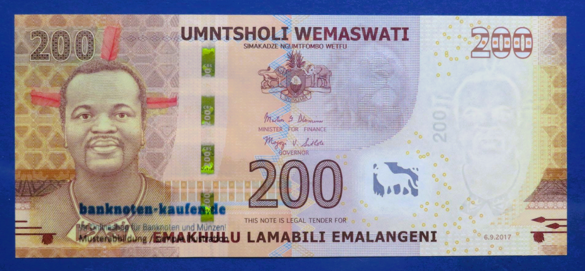 Swasiland, 200 Emalangeni, 2017, kassenfrisch (UNC), P-43