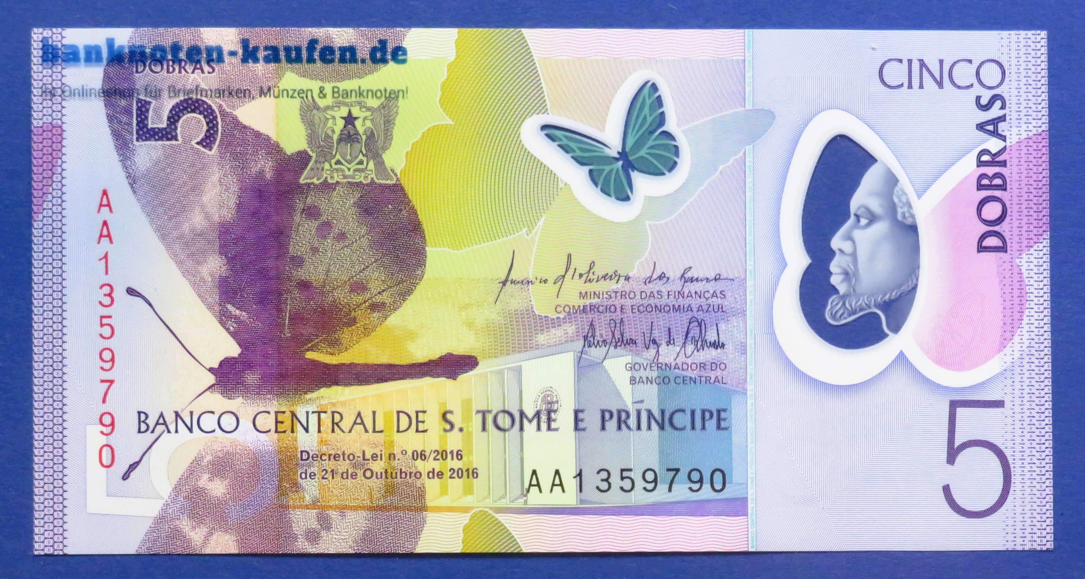Saint Thomas & Prince, 5 Dobras, 2016, uncirculated (UNC), Polymer, P-70